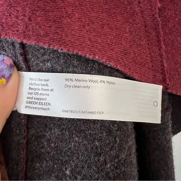 Eileen Fisher Burgundy Structured Moto Long Jacket Cardigan Medium Merino Wool - Picture 11 of 11